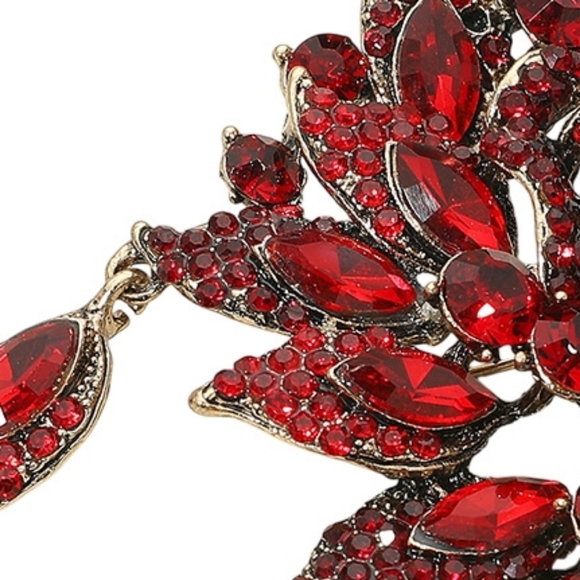 Red Rose Rhinestone Crystal 4.25 Inch Statement Bling Flower Brooch Pin - Picture 3 of 3